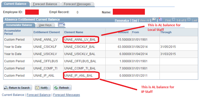 Local and IP leave balances